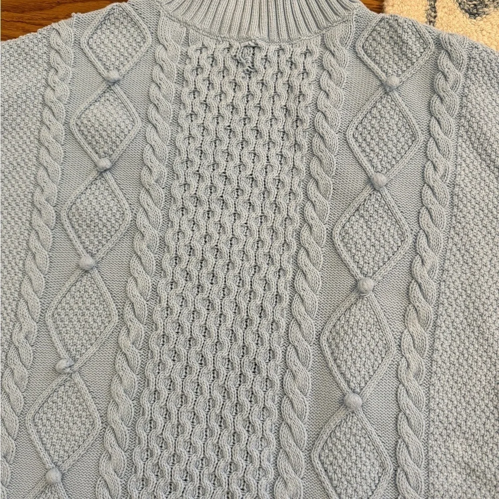J.Crew Swingy Cable-knit Mockneck Sweater Light Blue Size Medium